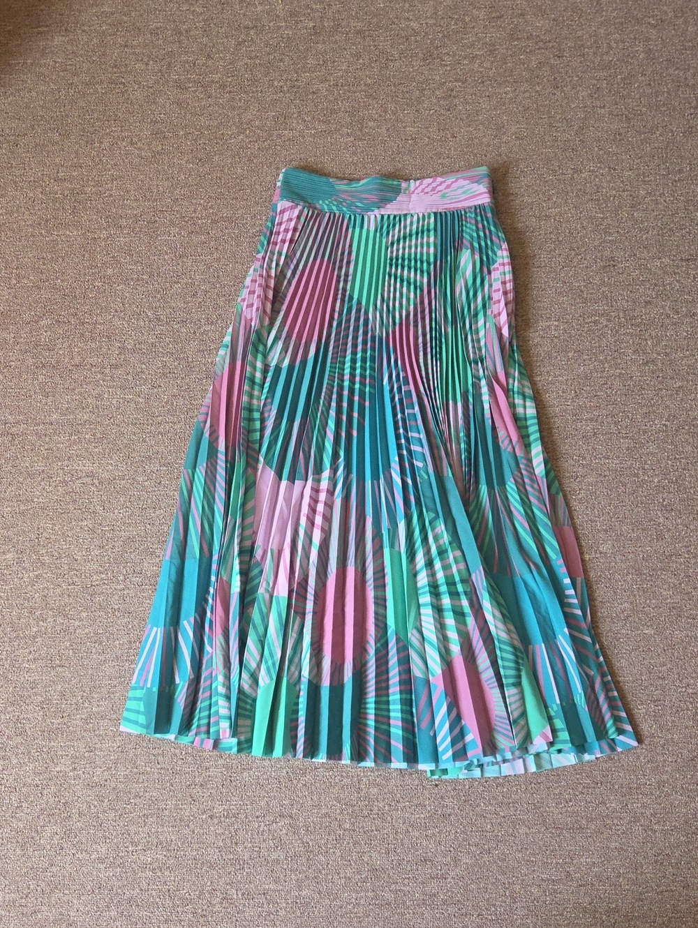 Ba&sh Pleated A-Line Skirt in Teal, Pink & Green
